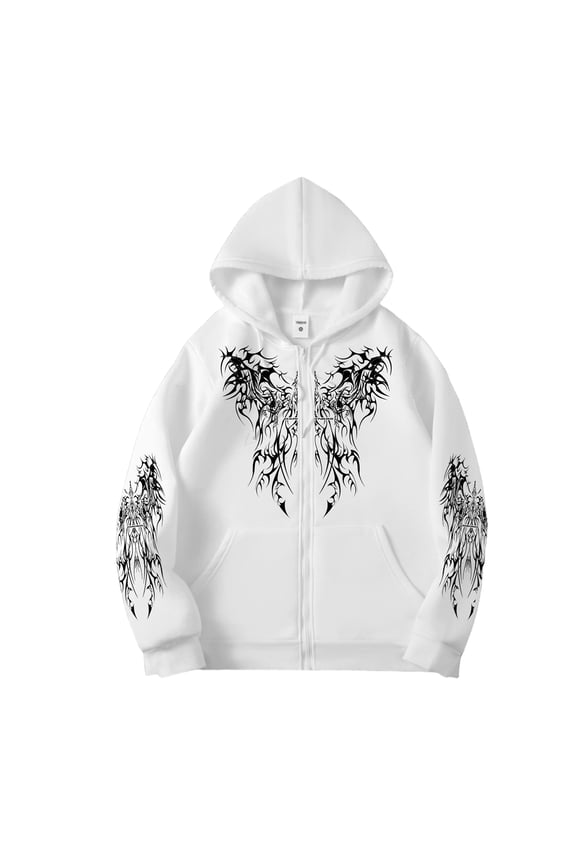 Unisex Y2K Zip Up Hoodie Gothic Print Hooded Sweatshirt Oversized Grunge Streetwear Hooded Jacket Emo Alternative Clothes