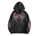 thumbnail image 1 of Unisex Y2K Zip Up Hoodie Gothic Print Hooded Sweatshirt Oversized Grunge Streetwear Hooded Jacket Emo Alternative Clothes, 1 of 4