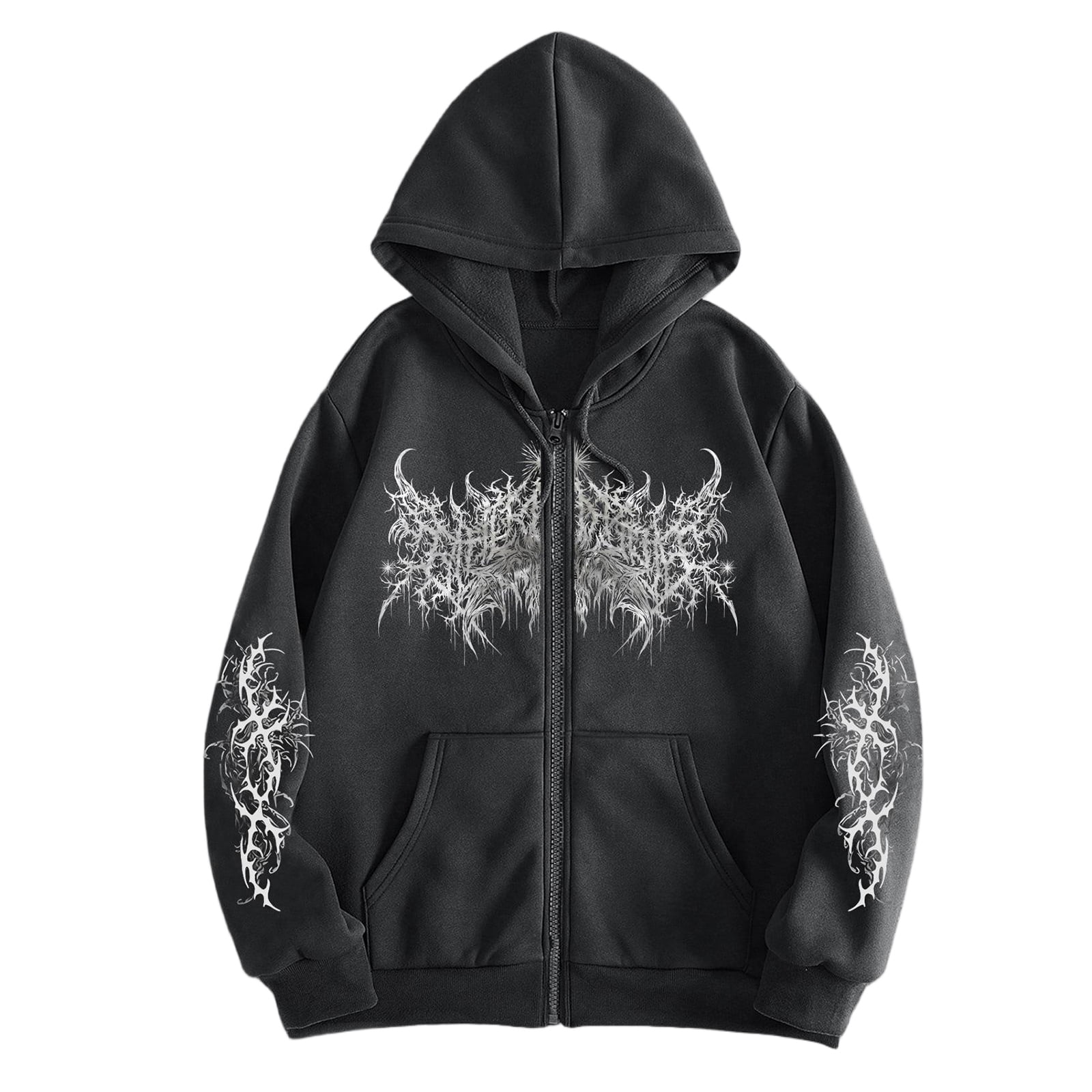 Unisex Y2K Zip Up Hoodie Gothic Print Hooded Sweatshirt Oversized