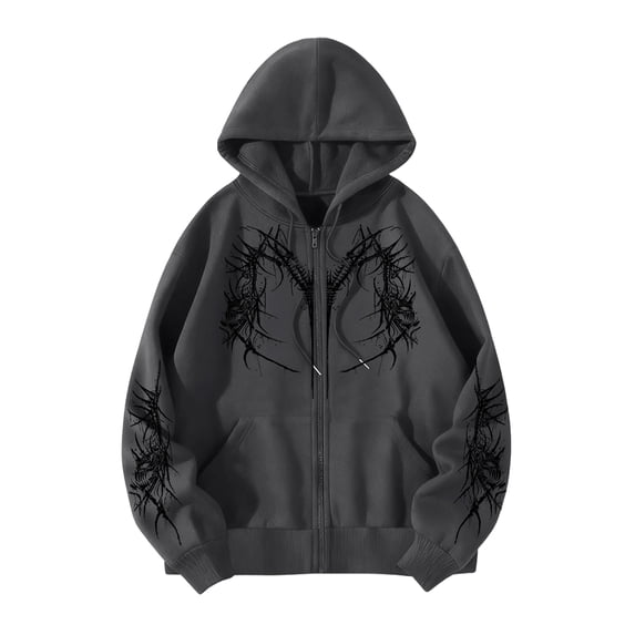 Unisex Y2K Zip Up Hoodie Gothic Print Hooded Sweatshirt Oversized Hooded Cardigan Sweat Jacket Emo Alternative Clothes