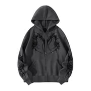 Unisex Y2K Zip Up Hoodie Gothic Print Hooded Sweatshirt Oversized Hooded Cardigan Sweat Jacket Emo Alternative Clothes