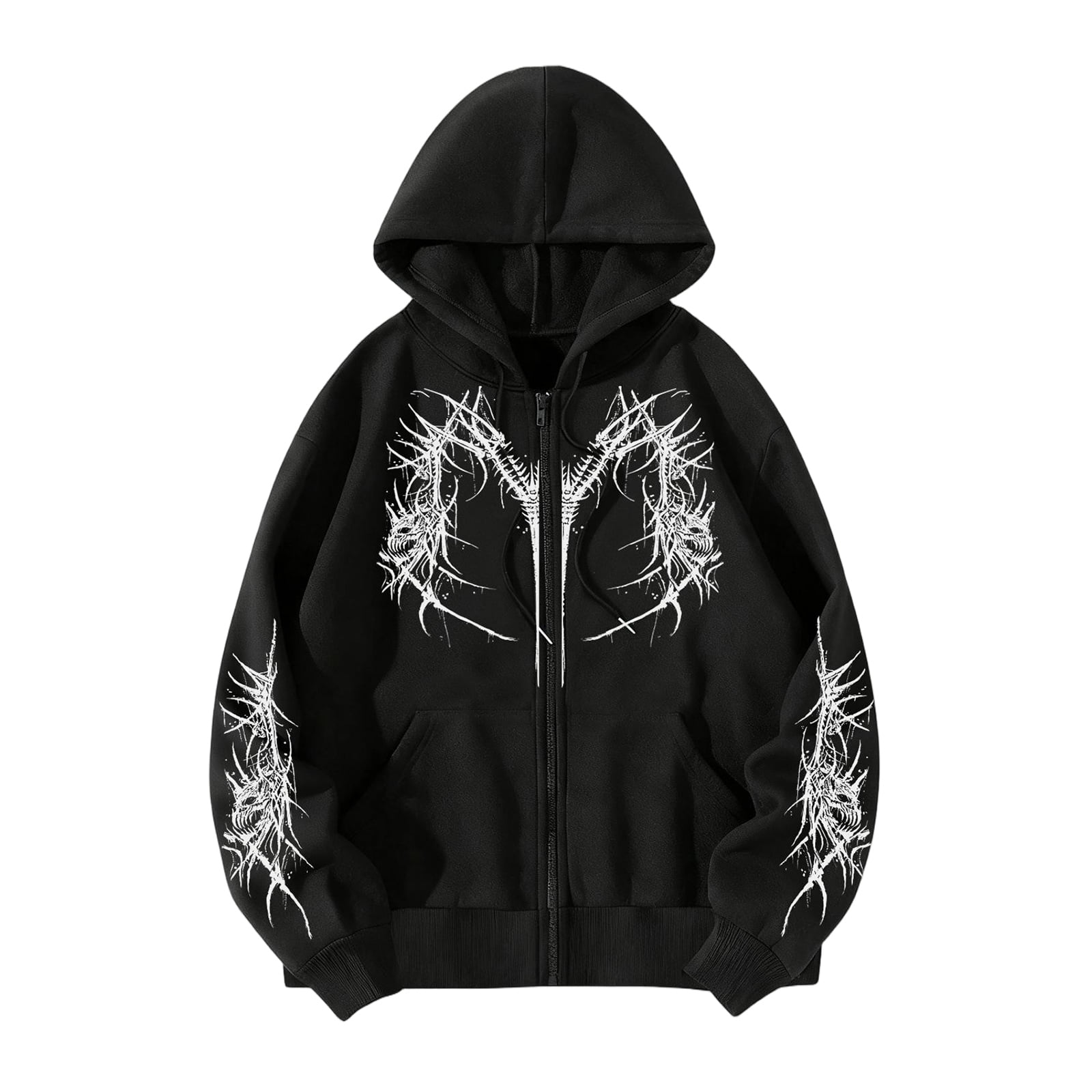 Unisex Y2K Zip Up Hoodie Gothic Print Hooded Sweatshirt Oversized