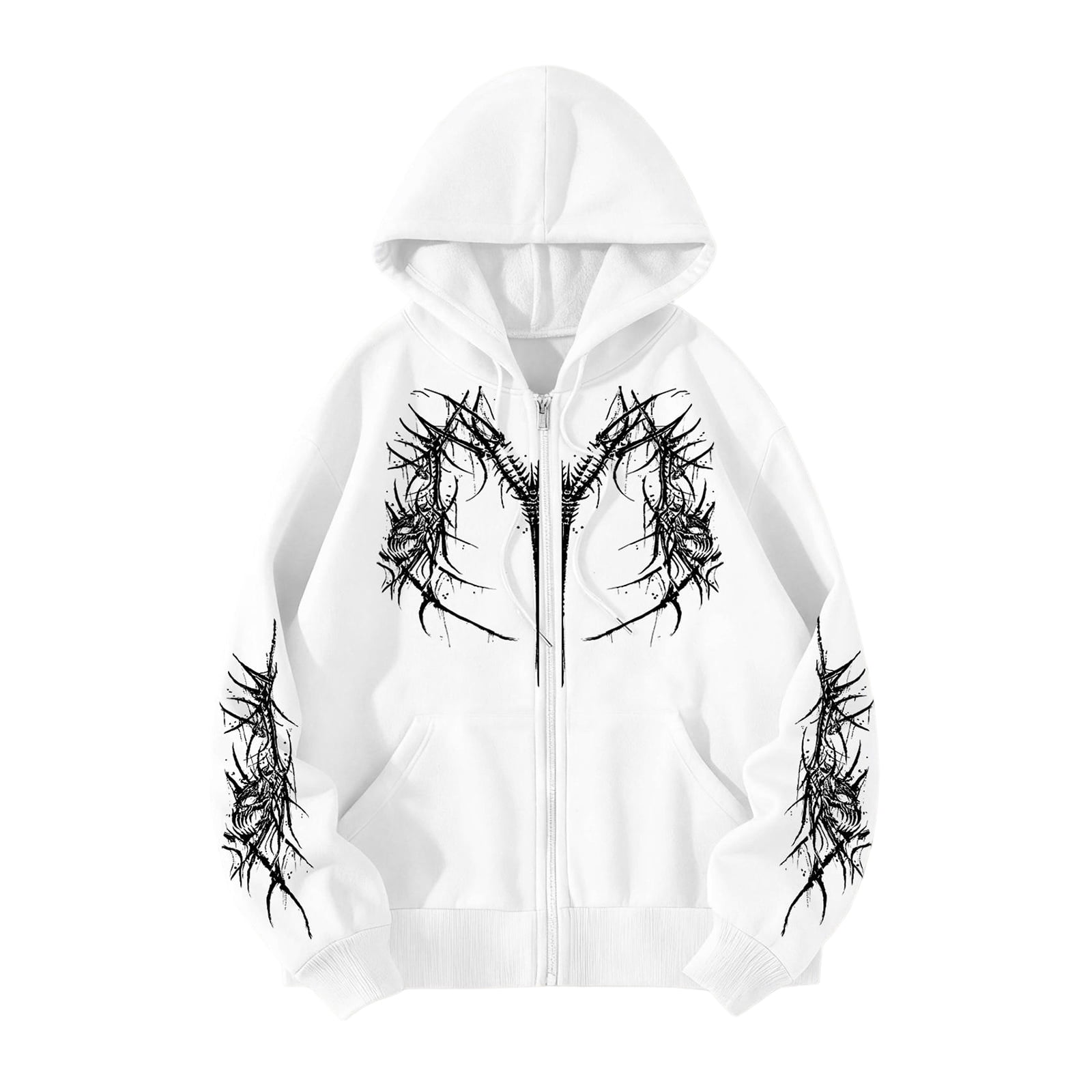 Unisex Y2K Zip Up Hoodie Gothic Print Hooded Sweatshirt Oversized