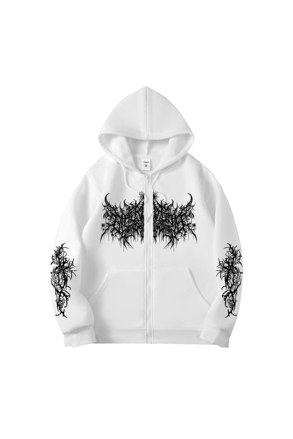 Unisex Y2K Zip Up Hoodie Gothic Print Hooded Sweatshirt Oversized Hooded Cardigan Sweat Jacket Emo Alternative Clothes