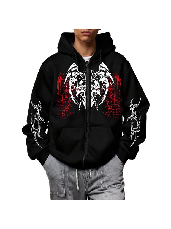 Unisex Y2K Zip Up Hoodie Oversized Gothic Hooded Sweatshirt Casual Baggy Punk Grunge Hooded Jacket Alternative Streetwear