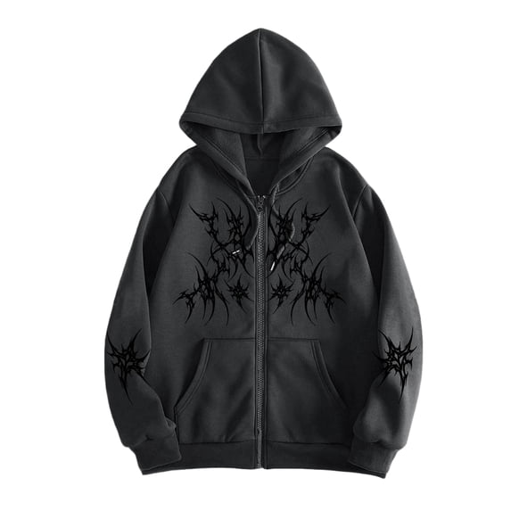 Unisex Y2K Zip Up Hoodie Oversized Gothic Punk Hooded Sweatshirt Casual Baggy Hooded Jacket Emo Alternative Clothes