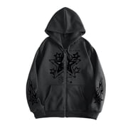 Unisex Y2K Zip Up Hoodie Oversized Gothic Punk Hooded Sweatshirt Casual Baggy Hooded Jacket Emo Alternative Clothes
