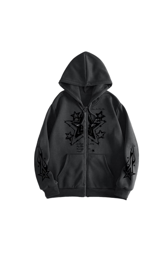 Unisex Y2K Zip Up Hoodie Oversized Gothic Punk Hooded Sweatshirt Casual Baggy Hooded Jacket Emo Alternative Clothes