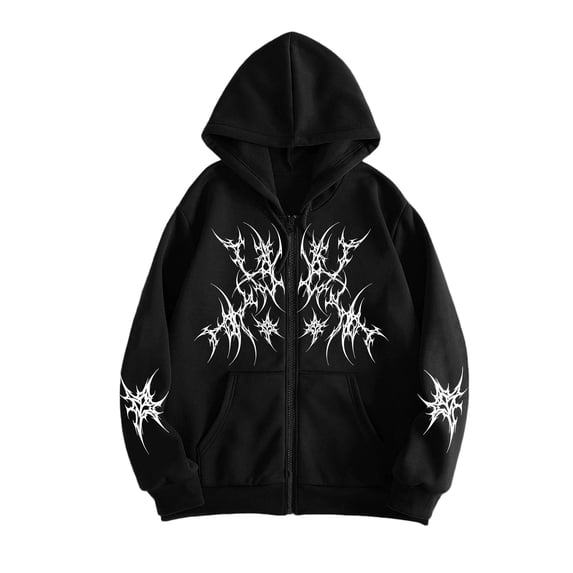 Unisex Y2K Zip Up Hoodie Oversized Gothic Punk Hooded Sweatshirt Casual Baggy Hooded Jacket Emo Alternative Clothes