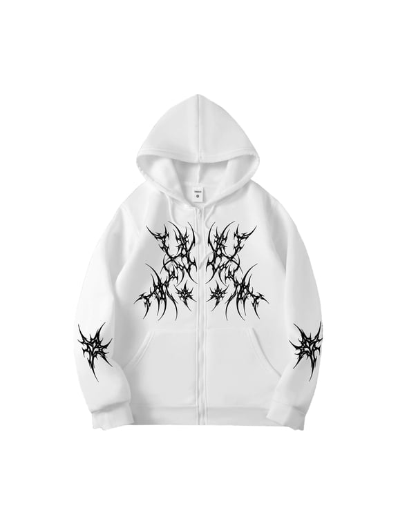 Unisex Y2K Zip Up Hoodie Oversized Gothic Punk Hooded Sweatshirt Casual Baggy Hooded Jacket Emo Alternative Clothes