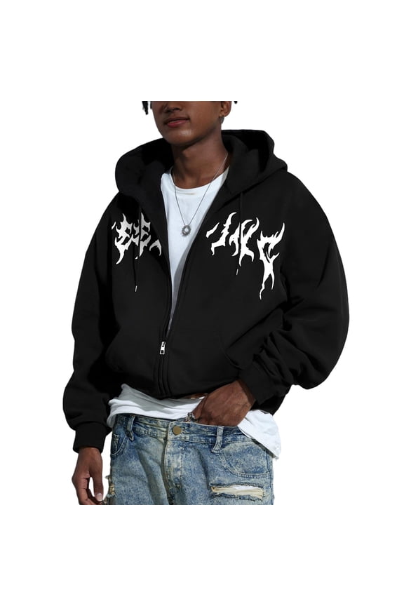 Unisex Y2K Zip Up Hoodie Oversized Gothic Punk Hooded Sweatshirt Casual Baggy Sweatjacket Emo Alternative Clothes