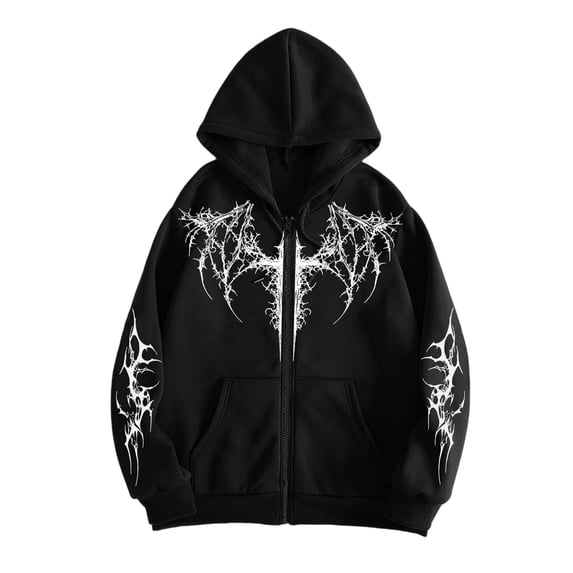 Unisex Y2K Zip Up Hoodie Oversized Gothic Punk Hooded Sweatshirt Casual Grunge Sweatjacket Emo Alternative Clothes