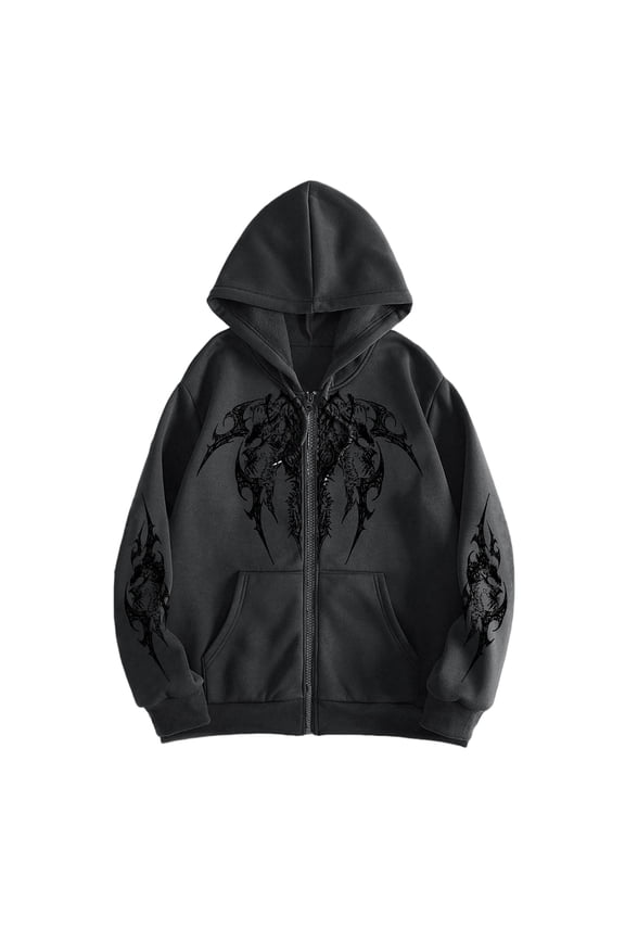 Unisex Y2K Zip Up Hoodie Oversized Gothic Punk Hooded Sweatshirt Casual Grunge Sweatjacket Emo Alternative Clothes
