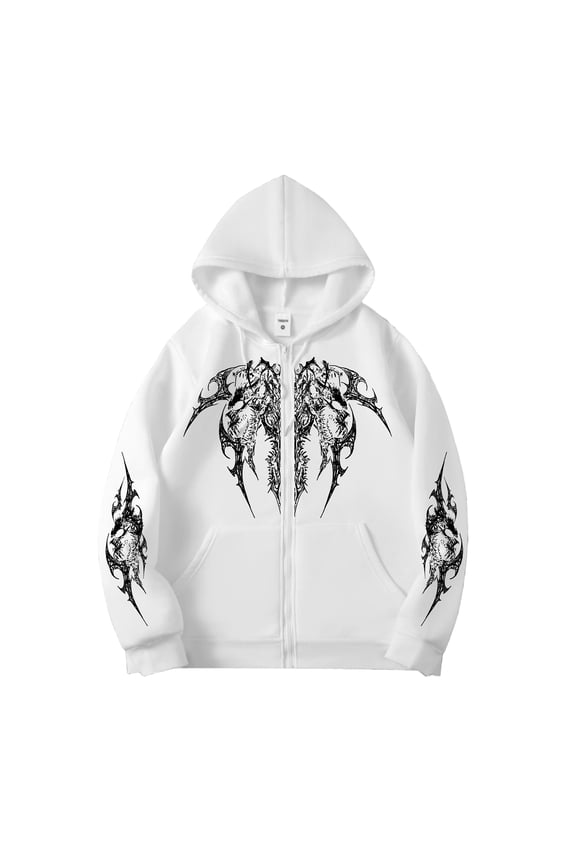 Unisex Y2K Zip Up Hoodie Oversized Gothic Punk Hooded Sweatshirt Casual Grunge Sweatjacket Emo Alternative Clothes