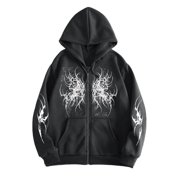 Unisex Y2K Zip Up Hoodie Oversized Gothic Punk Hooded Sweatshirt Casual Grunge Sweatjacket Emo Alternative Clothes