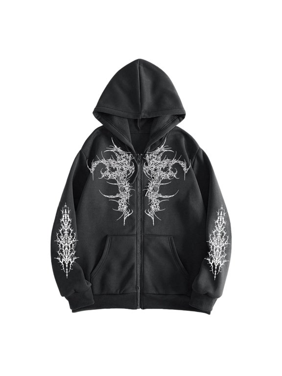 Unisex Y2K Zip Up Hoodie Oversized Gothic Punk Hooded Sweatshirt Casual Streetwear Hooded Jacket Emo Alternative Clothes