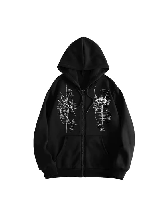 Unisex Y2K Zip Up Hoodie Oversized Gothic Punk Hooded Sweatshirt Casual Vintage Hooded Jacket Emo Alternative Clothes