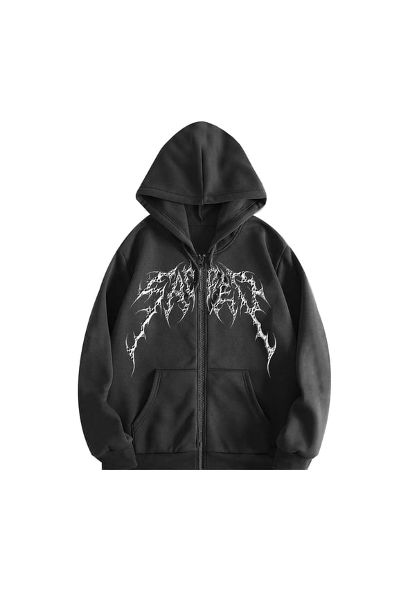 Unisex Y2K Zip Up Hoodie Oversized Gothic Punk Hooded Sweatshirt Casual Vintage Hooded Jacket Emo Alternative Clothes