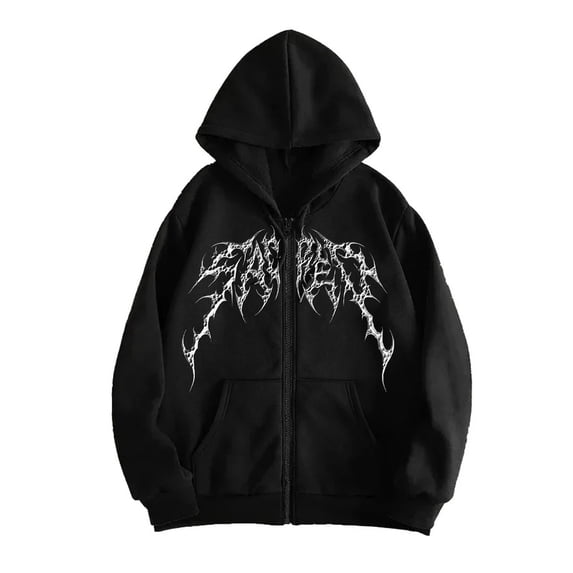 Unisex Y2K Zip Up Hoodie Oversized Gothic Punk Hooded Sweatshirt Casual Vintage Hooded Jacket Emo Alternative Clothes