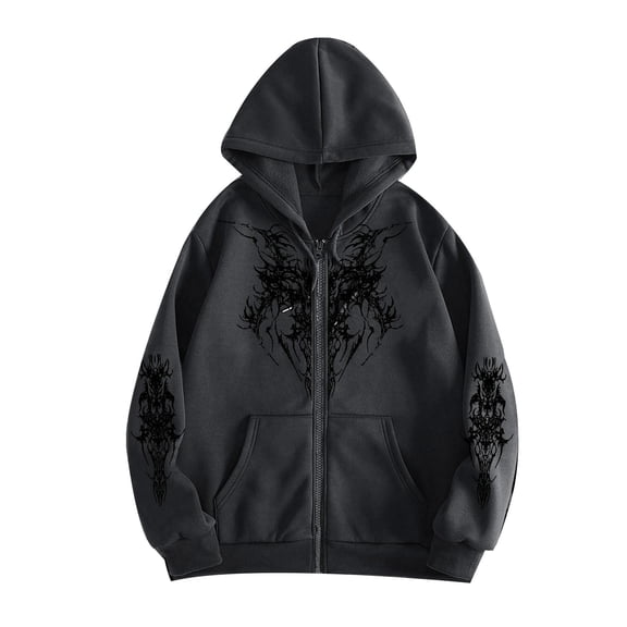 Unisex Y2k Zip Up Hoodie Aesthetic Graphic Print Hooded Jacket Oversized Goth Harajuku Sweatshirt Punk Grunge Streetwear
