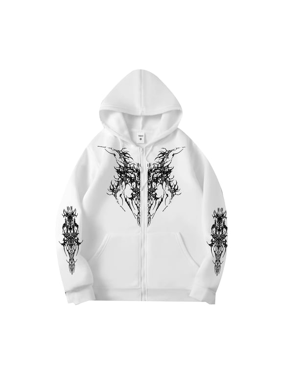 Unisex Y2k Zip Up Hoodie Aesthetic Graphic Print Hooded Jacket Oversized Goth Harajuku Sweatshirt Punk Grunge Streetwear
