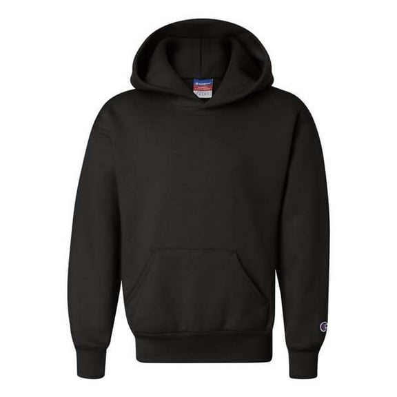 Unisex Youth Double Dry Action Fleece Pullover Hood, Black - L