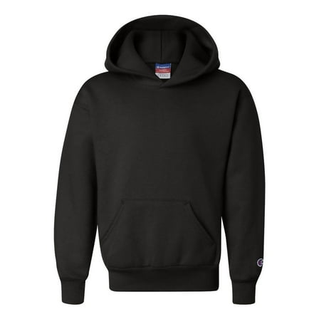 Unisex Youth Double Dry Action Fleece Pullover Hood, Black - S