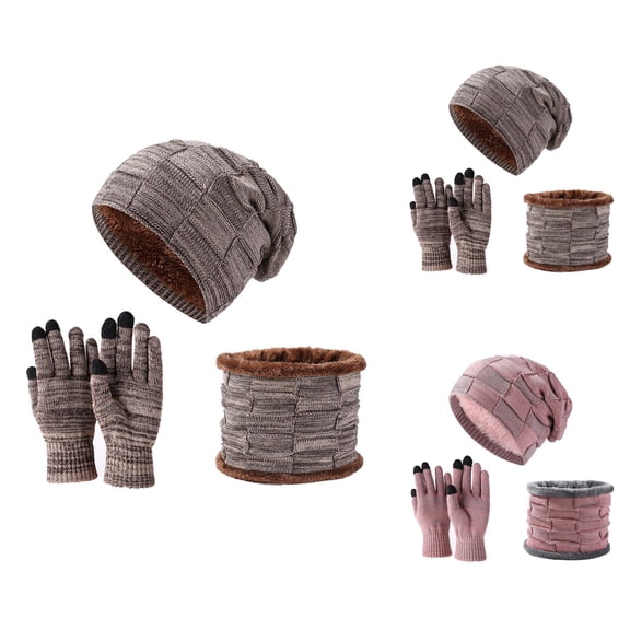 Unisex Youth Knit Warm Set - Trendy Color Block Beanie Ear Flap Hat Scarf Gloves, Fashion Stocking Stuffers, For Sports Commute Winter