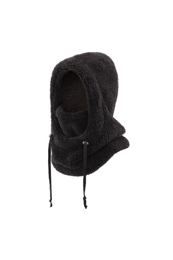 Unisex Youth Plush Balaclava Winter Hat 3-in-1 Pullover Cap Face Mask Adjustable Drawstring Neck Warmer for Juniors Minimalist Fluffy Headwear Everyday Casual Apparel