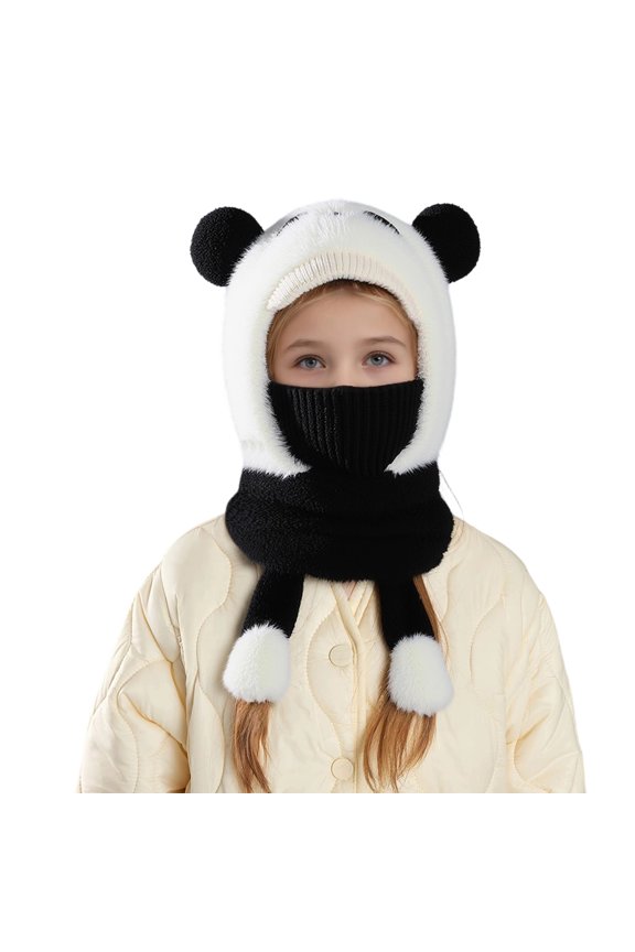 Unisex Youth Plush Balaclava Winter Hat 3-in-1 Pullover Cap with Ribbed Face Mask Neck Warmer for Juniors Cute Animal Ear Fleece Headwear Everyday Casual Apparel