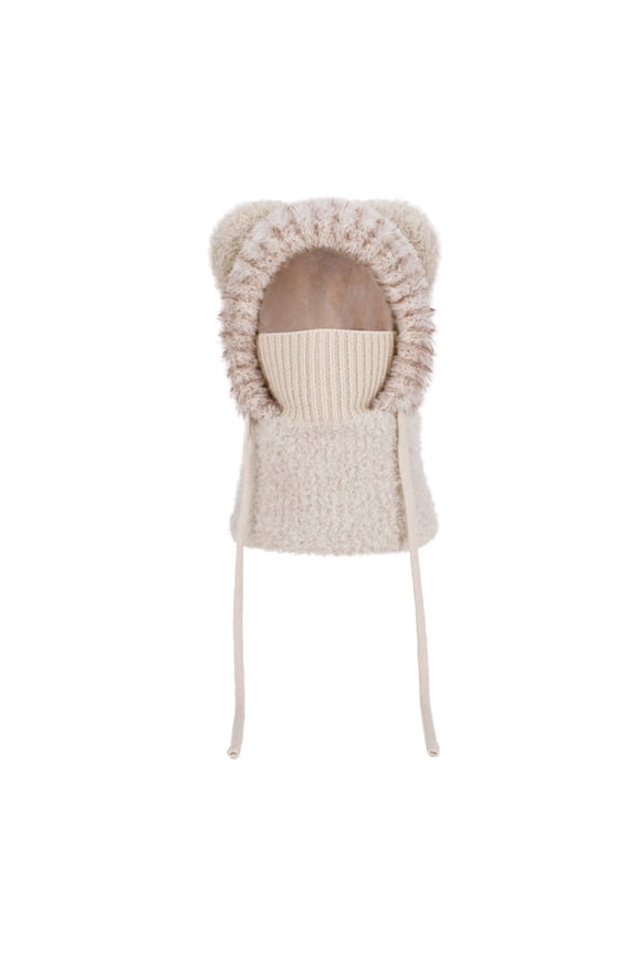 Unisex Youth Plush Balaclava Winter Hat 3-in-1 Pullover Cap with Ribbed Face Mask Neck Warmer for Juniors Cute Animal Ear Fleece Headwear Everyday Casual Apparel