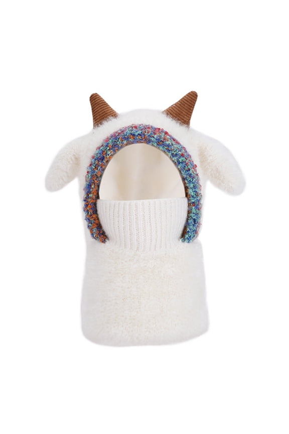Unisex Youth Plush Balaclava Winter Hat 3-in-1 Pullover Cap with Ribbed Face Mask Neck Warmer for Juniors Cute Monster Horn Fleece Headwear Everyday Casual Apparel
