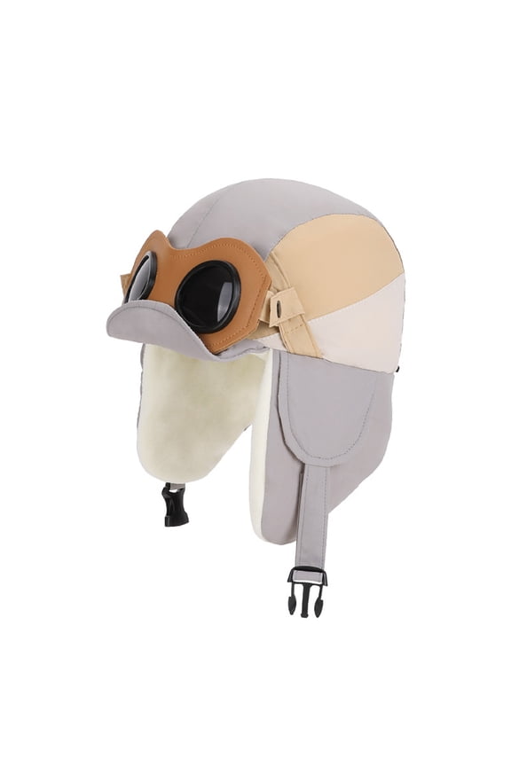 Unisex Youth Retro Aviator Trapper Hat with Goggles Color-Blocked Winter Warm Windproof Cap Fleece Lined Ear Flaps Buckle Strap for Juniors Outdoor Travel