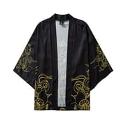 Unisex Yukata Cardigan Top Cloak Five Point Womens Jacket Summer Japanese Style Blouse Mens Top Kimono Men Shirts L