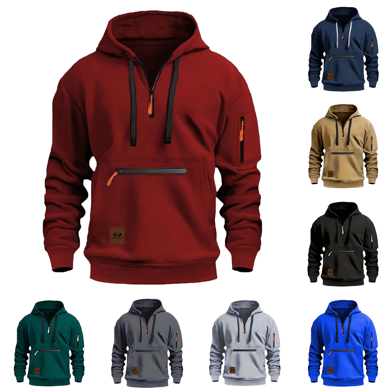 Unisex Zip Up Multi Pocket Sports Hoodie, Athletic Pullover