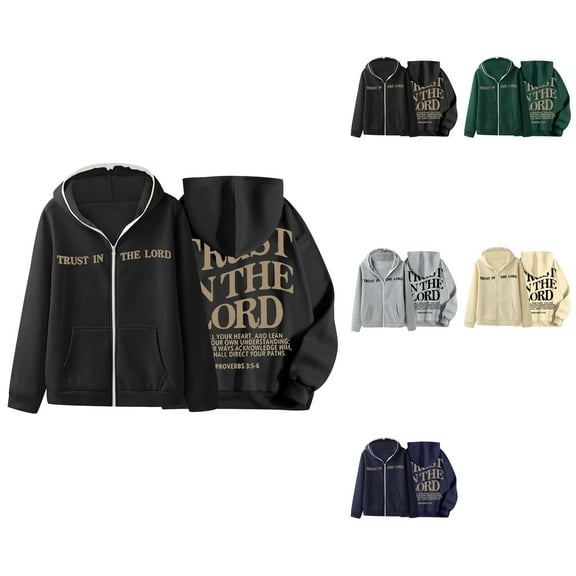 Unisex Zip-Up Hoodie with Trust in the Lord Christian Graphic – Casual Pullover Sweatshirt for Men & Teens, Trendy Faith-Based Outerwear