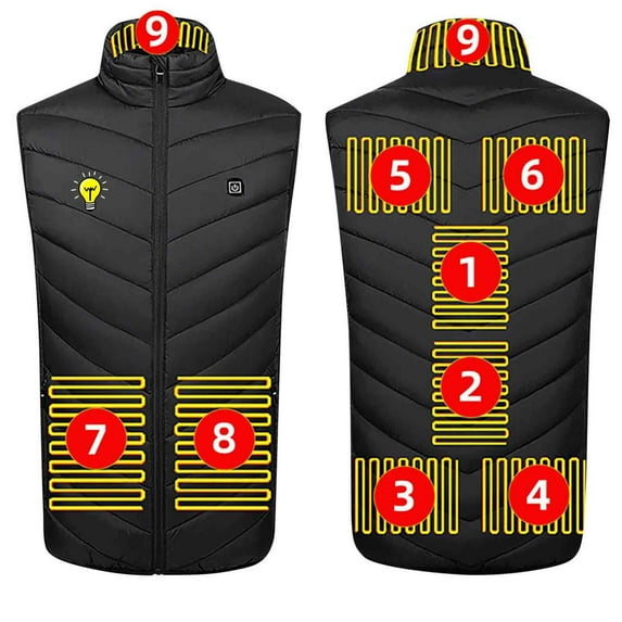 Unisex Zipper Double Control Of 9 Areas Heating Vest Heated USB Charging Version Lightweight Warming