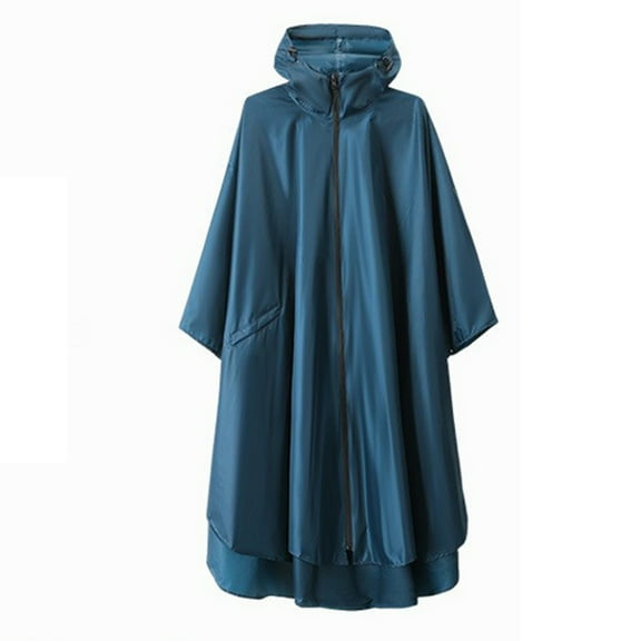Unisex Zipper Poncho Raincoats Womens Mens Outdoor Hiking Packable Waterproof Rain Cape Adults Hooded Jacket with Pocket Navy, Free Size
