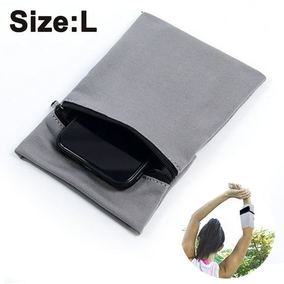 Unisex Zippered Wristband Pouch Runner’s Wrist Pocket Reversible Wrist Wallet Phone Holder,Grey,L