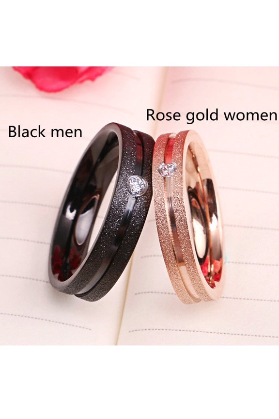 Unisex Zircon Inlay Titanium Steel Ring Rose Gold Black Bands Korean Japanese Promise Engagement Rings Durable