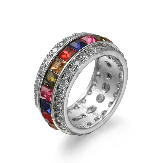 Unisex Zircon Ring Copper Jewelry Platinum Plated Light Sea Blue Gemstone Inlaid European American Design Gift