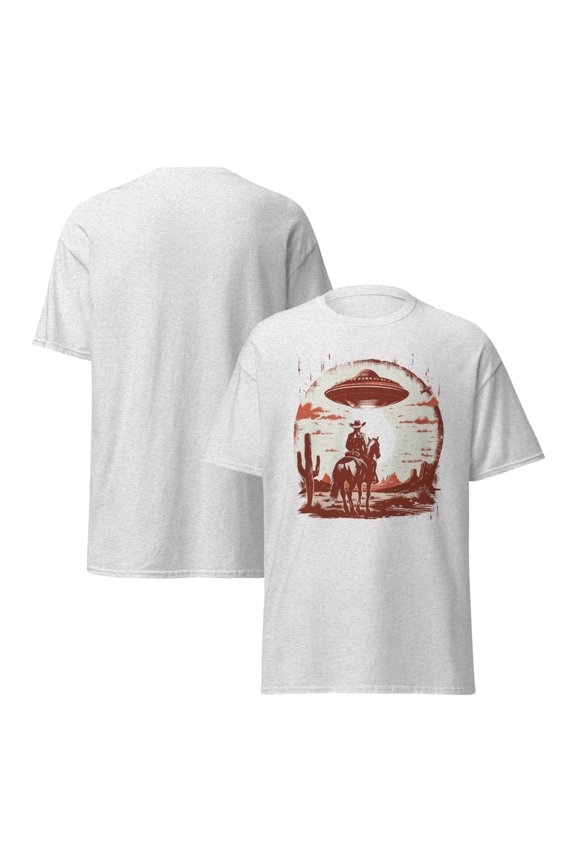 Ufo Western Shirt, Retro T-Shirt, Vintage Cowboy TShirt, Rodeo T Shirt, Wild West Shirt (Ash, 3XL)