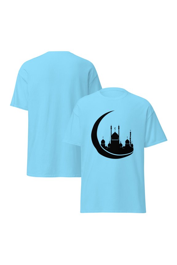 Unisex classic tee Graphic Illustration of Silhouette of Ramadan Kareem (Sky, M)