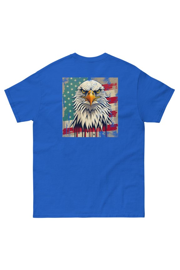 Unisex classic tee Printed in Back US Flag and Eagle Choose from 60 Designs (Royal, XL)