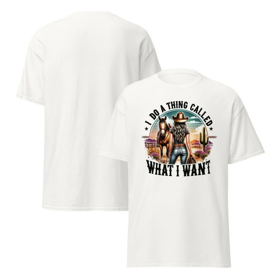 I Do a Thing Called What I Want T-Shirt, Western, Rodeo Tee, Horse (White, L)