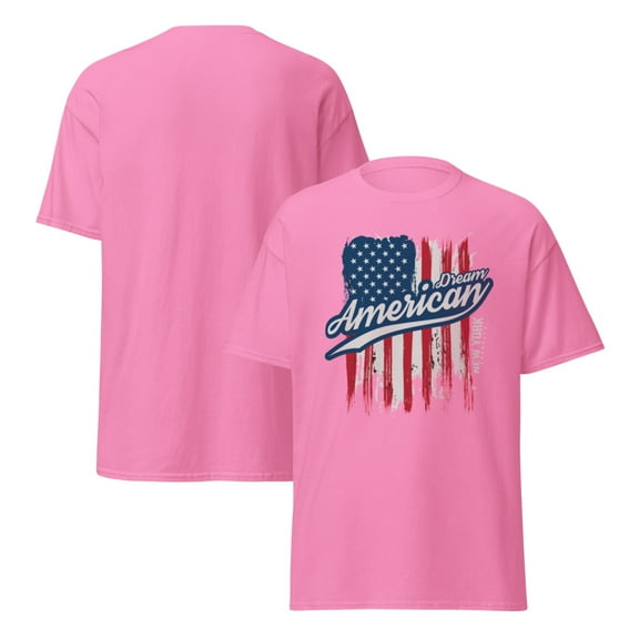 Unisex classic tee graphic design with American flag typography USA Flag (Azalea, XL)
