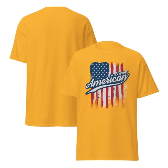 Unisex classic tee graphic design with American flag typography USA Flag (Gold, 2XL)