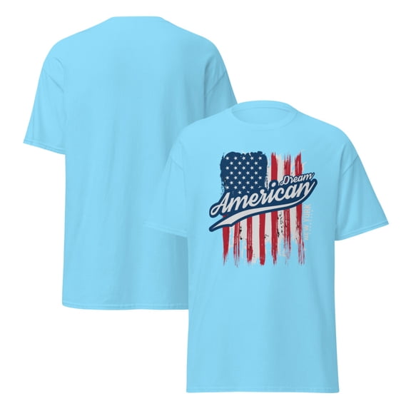 Unisex classic tee graphic design with American flag typography USA Flag (Sky, M)
