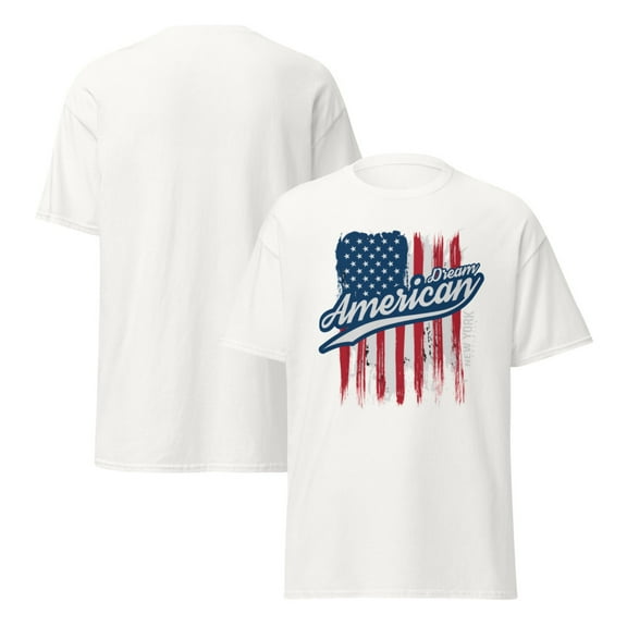 Unisex classic tee graphic design with American flag typography USA Flag (White, L)