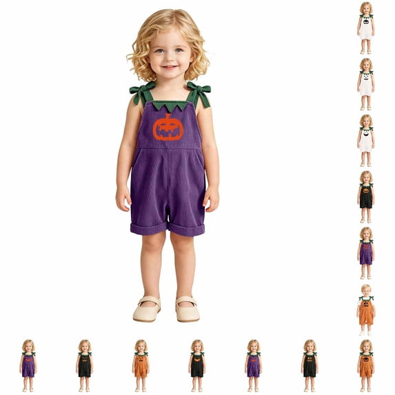 Unisex kids Corduroy Short Overalls, Pumpkin Felt Appliques Sleeveless Dungarees with Pockets, Comfort Baby Outfit for First Halloween Photoshoots and Pumpkin Patch Visits for 1-7 Years